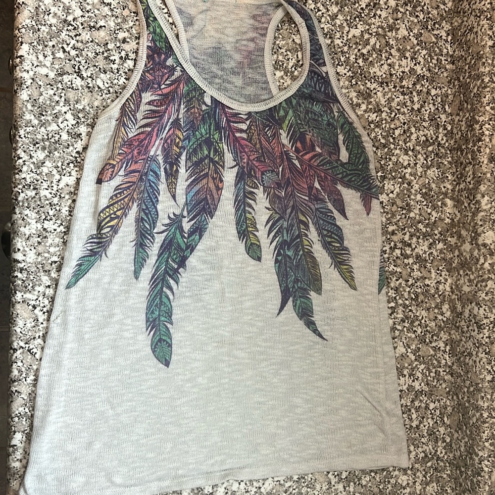 Multicolor feather thick strap tank top